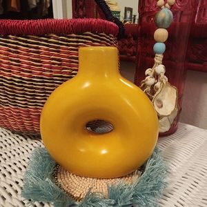 5" Mustard Yellow Ceramic Circle Vase